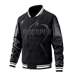 Venta al por mayor clásico personalizado de invierno de cuero brazo Varsity chaqueta PU béisbol Varsity chaqueta de los hombres Casual de ganchillo - Product Image 1