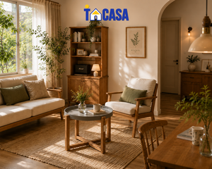 Contemporary Round Coffee <b>Table</b> with Cement Top and Wooden Cross Base Modern Home Furniture - Product Image 1