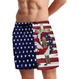 Pantalones cortos de playa Premium para hombre con cintura con cordón Pantalones cortos de baño con sublimación estampados amarillos Decoración con patrón - Product Image 5