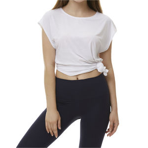 [ELJUKA] Camiseta Larga Bianca Merong, Ropa Deportiva Coreana de Secado Rápido con Cuello en U, Mangas Diagonales y Diseño de Amarre Frontal para Mujer - Product Image 2