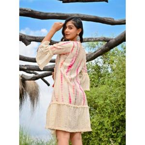 OEM elegante verano estilo bohemio bordado geométrico vestido nuevo diseño escalonado túnica mujer tamaño libre Floral gasa Top tejido - Product Image 4