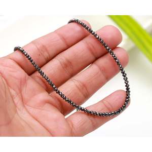 Black <b>Diamond</b> Faceted Rondelle Bead Sterling Silver Ball-Shape Necklace - Product Image 3