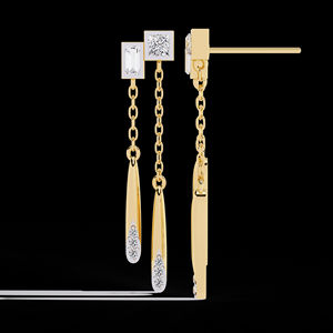 Pendientes colgantes modernos de moda con diseño de gota de doble cadena de oro de 14kt para mujer - Product Image 1