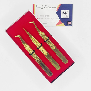 Pince à cils professionnelle en acier inoxydable plaqué or nouvelle conception de poignée avec embouts pointus incurvés à 90 degrés pour une utilisation durable - Product Image 3