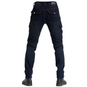 Pantalones Vaqueros de Protección Estilo Motero para Hombre, Ajustados, Azul Oscuro, Personalizados, Paneles Elásticos, Remaches, Armadura CE Extraíble, Talla Grande, % Algodón - Product Image 3