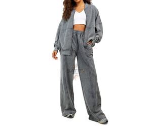 Chándal de Mujer con Estampado Lavado Ácido y Cremallera, Hecho a Medida de Alta Calidad, Novedad 2025, 100% Algodón, Ropa Casual - Product Image 3