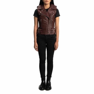 Chaleco de cuero de tendencia superior para damas Cierre de cremallera asimétrico Outwear de invierno Chaleco marrón de moda - Product Image 5