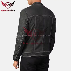 Veste en cuir véritable en détresse de conception personnalisable de haute qualité pour la saison d'hiver des hommes avec Logo avant Position - Product Image 5