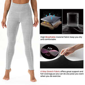 กางเกงออกกำลังกายเอวสูงสำหรับผู้หญิงเลกกิ้งผ้าสแปนเด็กซ์โพลีเอสเตอร์ปรับแต่งโลโก้ได้ตามต้องการพร้อมแถบรัดเอวยางยืดและลายพื้น - Product Image 2