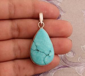 2025 superbe naturel bleu tibétain Turquoise 9x16mm forme de poire solide 925 argent Sterling lunette réglage pendentif fait main pour les femmes - Product Image 5