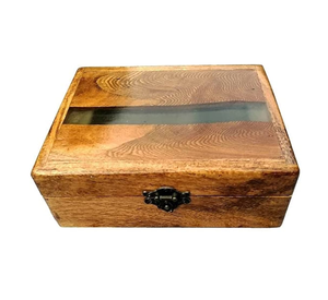 Venta al por mayor de madera natural y resina naranja, caja de joyería, solución de almacenamiento de joyería y maquillaje - Product Image 2