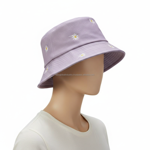 หมวกเดซี่บักเก็ต หมวกกันแดดพิมพ์ลายดอกไม้ หมวกชาวประมงสีม่วง หมวกชายหาดฤดูร้อน - Product Image 3