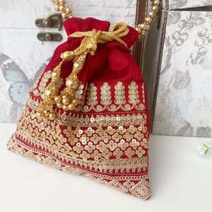 Unique Party <b>Bags</b> Indian Handmade Ethnic Gold Embroidered Maroon Colour Beaded Wrist Pouch Potli <b>Bag</b> for Wedding at <b>Cheap</b> Price - Product Image 3