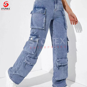 2023 nuevos productos calientes de alta calidad Blue Street Fashion Straight Denim Jeans Multi-Bolsillo Cargo Pants - Product Image 3