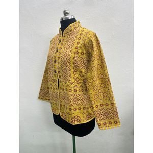 Autumn Chic Kantha <b>Leather</b> <b>Jacket</b> for Ladies Breathable with Custom Logo Patchwork <b>Blazer</b> Design Short Length Baseball Collar - Product Image 2