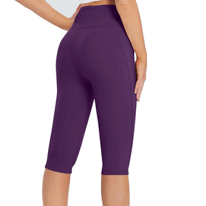 Leggings femme vêtements de sport taille haute bout à bout Fitness Sport pantalons courts solide sans couture course taille élastique Yoga Leggings - Product Image 3