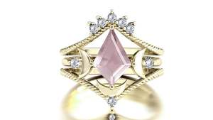 Anillo de compromiso clásico antiguo de plata de ley con cuarzo rosa, conjunto de anillos nupciales en forma de cometa para bodas y fiestas - Product Image 2