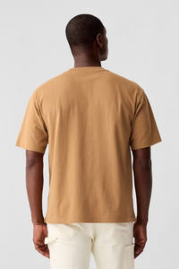 T-shirt à manches courtes en tricot marron camel 100% coton, coupe décontractée, doux, avec poche poitrine unique, infroissable, séchage rapide, intemporel, pour le quotidien - Product Image 3