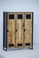 Armoire en bois massif de style industriel à trois portes avec base en fer pour la maison, l'hôtel, la salle à manger, le salon - Design polyvalent