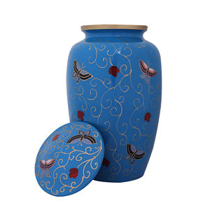 โกศสีฟ้านูนรูปดอกทานตะวันสำหรับงานศพผู้ใหญ่โกศสีฟ้าทำด้วยมืออลูมิเนียมแข็ง - Product Image 3