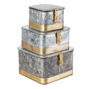 ชุดกล่องเก็บของโลหะชุบสังกะสีแบบวินเทจกล่องกรอบพื้น2ชิ้นกล่องโบราณดีไซน์ใหม่ - Product Image 2