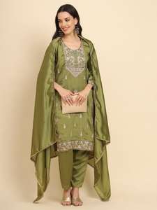 El último diseñador Maruti Fashion Soft Silk bordado Kurti Pant Dupatta Set para mujeres Ropa india y pakistaní - Product Image 2