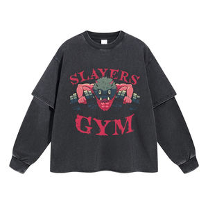 เสื้อยืดผ้าฝ้าย100% แขนยาวโอเวอร์ไซส์สำหรับผู้ชายพิมพ์ลายสกรีนสองชั้นทรงครอปโอเวอร์ไซส์สไตล์วินเทจ - Product Image 1