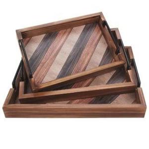 Lot de 3 plateaux décoratifs artisanaux en bois pour petit-déjeuner, collations, plats de serveur, plateau de service en bois au look magnifique - Product Image 1
