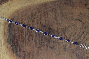 Violet améthyste lunette réglage fait à la main Vintage Baho Bracelet solide 925 en argent Sterling lien chaîne élégante chaîne cadeau parfait - Product Image 4