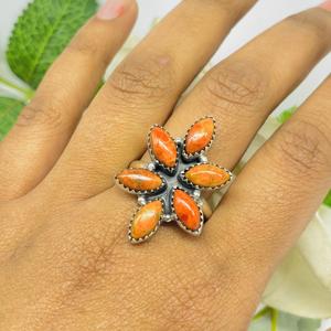 Anillo naranja turquesa Anillo de Plata de Ley 925 Anillo hecho a mano Anillo de moda Anillo de flor hermosa Anillo de diseñador Anillo Vintage - Product Image 3