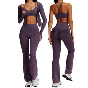 ชุดโยคะของผู้หญิง3ชิ้นชุดวอร์มเล่นฟิตเนสยิมชุดออกกำลังกายกีฬาวิ่งชุดกีฬาเสื้อกีฬาแขนยาวของผู้หญิง - Product Image 1