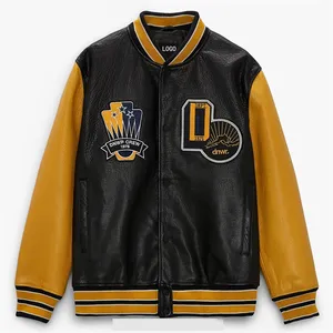 Winter Unisex Cotton Fleece Baseball Bomber Leather Jackets High Quality Embroidery Letter Letterman Varsity Jacket For Men
