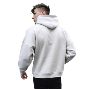 Sudadera con Capucha Extra Grande para Hombre, Color Marfil, 50% Algodón, 50% Poliéster, Hombros Caídos, Estilo Urbano, Corte Holgado, Sudadera de Invierno - Product Image 3