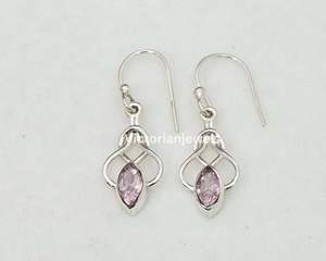 925 <b>Solid</b> Sterling <b>Silver</b> November Month Birthstone Pink Topaz with Bezel Setting Marquise Shape Hook <b>Earring</b> - Product Image 2