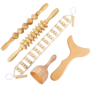 Kit de masaje de terapia de madera profesional 5 en 1, <span class=keywords><strong>rodillo</strong></span> de masaje de <span class=keywords><strong>copa</strong></span> <span class=keywords><strong>sueca</strong></span> y placa de contorno para aliviar el dolor, taza de desguace de madera - Product Image 4