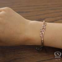 Bracelet élégant en argent sterling 925 plaqué or rose, serti de pierres blanches rondes en forme de zigzag, avec cristaux