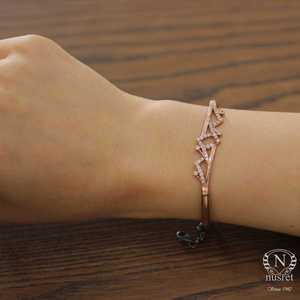 925 Sterling <b>Silver</b> Rose Gold Zigzag <b>Bracelet</b> with Crystals Elegant Crystal <b>Bracelets</b> & <b>Bangles</b> - Product Image 1