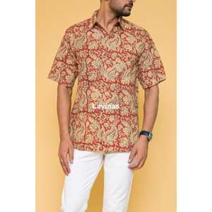 hand block printed <b>shirt</b> cotton <b>shirts</b> for <b>men</b> summer beach wear bagru sanganeri jaipuri printed cotton voile casual <b>Shirt</b> - Product Image 5