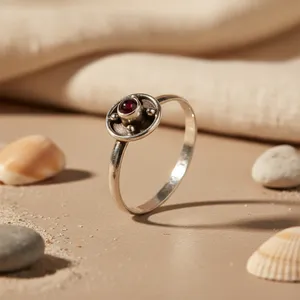 925 Silver <b>Garnet</b> Statement <b>Ring</b> for Women Dainty Oval Cut Natural Topaz Gemstone with Rhodium Plating Elegant Jewelry Gift - Product Image 3