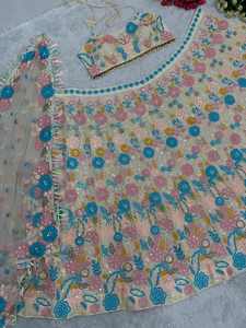 도매 무거운 수 놓은 Lahenga Choli Dupatta와 돌 진주 작업 블라우스 신부 Lehenga 파티