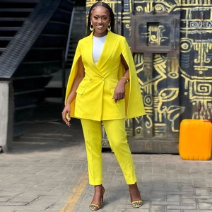 Sorority <b>Yellow</b> Customized OEM Oversized Club Wear Casual Formal Trousers Sorority Suits Sleeveless Shawl Business <b>Blazer</b> - Product Image 3