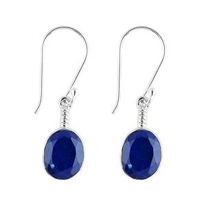 Boucles d'oreilles en pierres précieuses Lapis Lazuli 925 boucles d'oreilles en forme ovale en argent Sterling massif pour femmes filles boucles d'oreilles pendantes bijoux en argent - Product Image 1