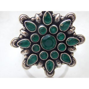 <b>925</b> Sterling <b>Silver</b> Green Onyx Wedding <b>Ring</b> Adjustable Gemstone Flower Jewelry Gift for Her Fashionable Green Onyx <b>Ring</b> - Product Image 1
