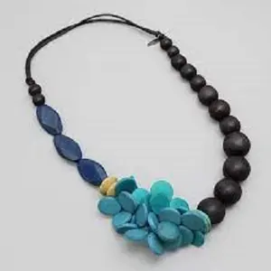 New Fashion Vintage Exaggerated Chunky Handmade Choker Bohemian Big Wooden Resin Unique Long Necklace Indian Jewelry Necklace