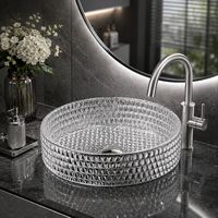 Vasque en verre artistique pour extérieur, lavabo de comptoir de salle de bain, luxe, en cristal facetté, décoratif, vente en gros directe usine Chine, garantie 3 ans