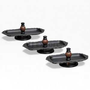 Servidor de Chocolate Negro de Dos Niveles con Asa de Cuentas de Madera para una Presentación Premium de Postres y Chocolate - Product Image 2