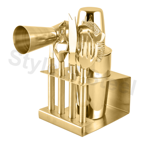 Juego de herramientas de barra Grabado exterior-Kit de mixología de acero inoxidable de lujo Juego de herramientas de barra Diseño clásico con soporte de madera Juego de herramientas de barra - Product Image 2