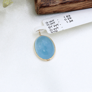 Nuevo cabujón ovalado Natural corte aguamarina piedra preciosa 18K oro amarillo hecho a mano mujeres colgante joyería para venta al por mayor - Product Image 2