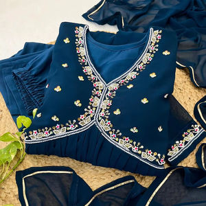 คงความสดใส & แวววาวด้วยผ้าจอร์เจียเทียมหลากสี & โมติทำงานแขน3/4สไตล์ anarkali ชุด kurti ทันสมัย - Product Image 1