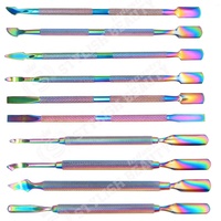 Lame en forme de V en acier inoxydable pour enlever les cuticules des ongles, éponge de maquillage pour les soins de manucure et de pédicure